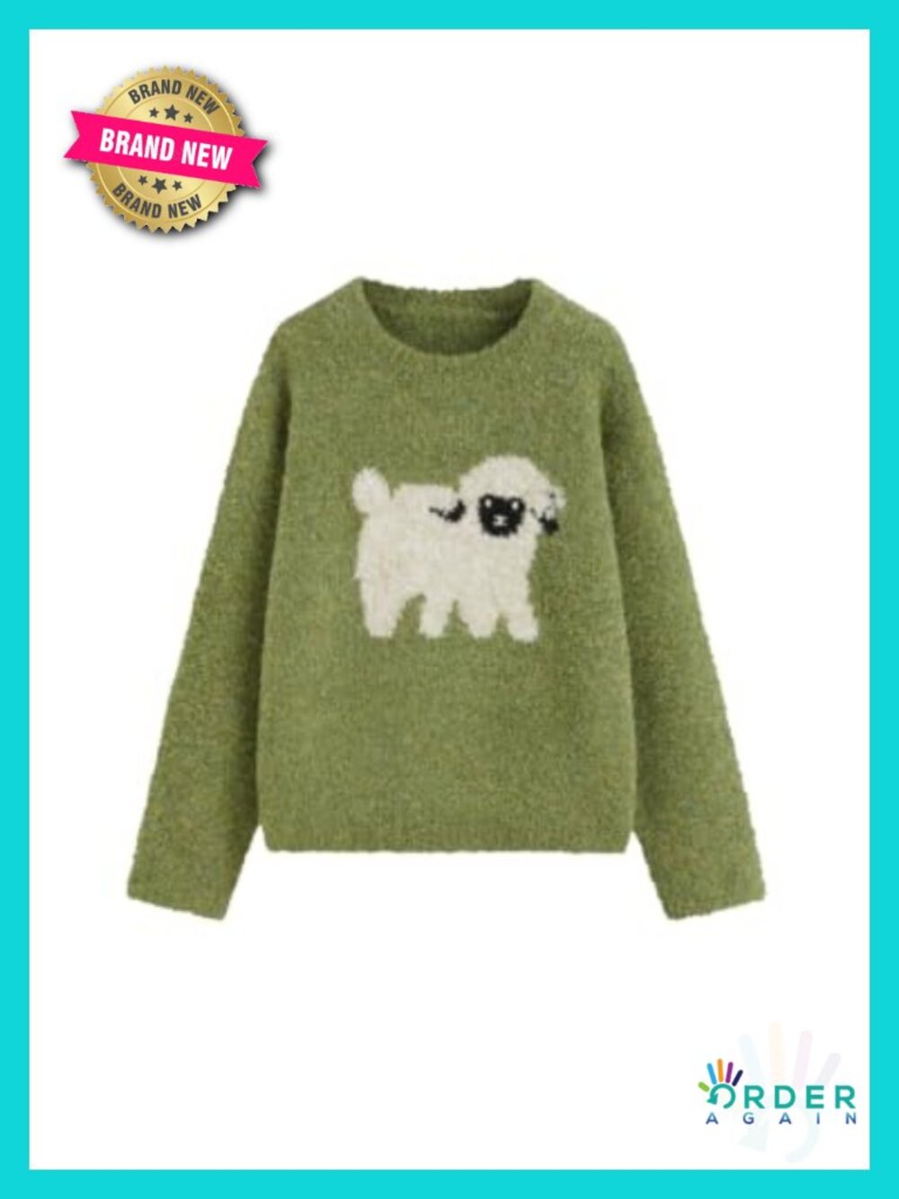 Oversized Wool Blend Sweater Cute Sheep Pattern Pullover